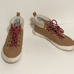 Tommy Hilfiger Size 7 M Ankle Boots Brown Faux Fur Trim Lace-Up